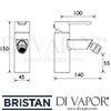 Bristan Nero Bidet Mixer Pop-Up Waste Dimensions